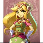  1girl bangs blonde_hair dress elbow_gloves gloves green_eyes long_hair looking_at_viewer non-web_source pointy_ears princess_zelda shadow_of_the_colossus solo source_request the_legend_of_zelda toon_zelda 