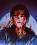  1boy animification ben_hargreeves black_eyes black_hair blood blood_on_clothes blood_on_face blue_hoodie close-up hood hood_down hoodie looking_at_viewer male_focus open_mouth qin_(7833198) short_hair solo the_umbrella_academy 