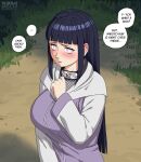  ... 1girl artist_name black_hair blush byakugan cheating_(relationship) clenched_hand dated english_text fellatrix forehead_protector grass highres hyuuga_hinata jacket konohagakure_symbol long_hair looking_at_viewer multicolored_clothes multicolored_jacket naruto_(series) naruto_shippuuden outdoors purple_jacket solo speech_bubble two-tone_jacket upper_body web_address white_jacket 