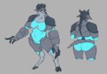 2022 armor belly blue_arms blue_belly blue_body blue_breasts blue_butt blue_pussy brawlhalla breasts butt clothed clothing colored_sketch deu digital_media_(artwork) ears_down female fingers front_view genitals grey_background guard hi_res hooves humanoid looking_at_viewer markings model_sheet nails nipples not_furry onyx_(brawlhalla) partially_clothed pivoted_ears pussy rear_view short_tail simple_background sketch solo standing tail