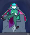 absurd_res anthro big_breasts breasts chair clothed clothing duo female floating_crown floppy_ears furniture hair hi_res huge_breasts humanoid macro mammal mochimoon nipples simple_background sirofdead sitting size_difference skimpy solo_focus throne