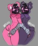 absurd_res anthro anus bear big_butt blush butt clothing digital_media_(artwork) duo epic_games eye_scar facial_scar female female/female fortnite fur genitals handwear hi_res hood looking_at_viewer mammal natuss nude open_mouth pink_body purple_body purple_fur pussy raven_team_leader scar shadow_face simple_background smile tail thick_thighs