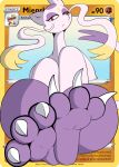  3_toes ambiguous_gender blank_stare blitzpitz claws feet feral foot_fetish foot_focus fur generation_5_pokemon mienshao nintendo pokemon pokemon_(species) pokemon_card purple_body purple_fur sitting soles solo thick_thighs toes wide_hips 