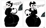  anthro balls bendy_and_the_ink_machine bendy_the_dancing_demon big_butt black_body butt demon drawing genitals ll-ss male penis small_penis solo solo_focus spade_tail tail 