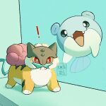  ! :d aquarium artist_name bright_pupils chibi commentary fangs green_eyes highres no_humans open_mouth pokemon pokemon_(creature) raikou red_eyes smile spheal teletelo tongue watermark white_pupils 