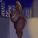  absurd_res anthro belly big_belly big_breasts big_butt blonde_hair breasts butt cosmosarts female fupa hair hand_on_hip hi_res hippopotamid louise_(cosmosarts) mammal nude overweight overweight_female sagging_breasts solo thick_thighs wide_hips 