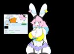  absurd_res anthro big_breasts black_clothing black_legwear breasts bulge clothing female gynomorph gynomorph/female hair hi_res intersex intersex/female lagomorph legwear leporid male_(lore) mammal pb_(theycallhimcake) pink_hair rabbit shirt solo thick_thighs topwear white_body xionthedog 