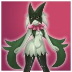  anthro breasts dutchsyndicalist felid feline female fur generation_9_pokemon glistening glistening_body green_body green_fur hi_res looking_at_viewer mammal meowscarada nintendo pokemon pokemon_(species) simple_background solo 