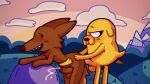  adventure_time anal anal_penetration anthro balls brown_body brown_fur canid canine canis cartoon_network domestic_dog duo ejaculation fox fur genitals hi_res jake_the_dog male male/male mammal mr._fox_(adventure_time) outside outside_sex penetration penis tail tail_motion tailwag yellow_body yellow_fur yunowhotodo 