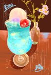 artist_name cherry drink flower food food_focus fruit highres ice_cream ice_cream_float melon_soda no_humans original table takisou_sou vase 