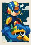  1boy blue_bodysuit blue_helmet bodysuit character_name crescent en_dorzer green_eyes helmet looking_at_viewer male_focus mega_man_(series) mega_man_battle_network_(series) megaman.exe met_(mega_man) twitter_username upper_body 