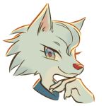  1girl animal_crossing blue_eyes closed_mouth cropped_shoulders eyelashes fingernails furry furry_female grey_hair looking_at_viewer portrait sharp_fingernails simple_background smile solo ukata white_background whitney_(animal_crossing) wolf_girl 