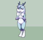  2023 3_toes 4_fingers anthro antlers belly biped bulge chest_tuft claws darkmirage delve_into_pawssion digital_media_(artwork) digitigrade dipstick_ears ear_markings featureless_crotch feet femboy finger_claws fingers fur green_background hair hand_on_hand horn jackalope lagomorph long_ears looking_at_viewer male mammal multicolored_body multicolored_ears multicolored_fur multicolored_tail navel nude nude_anthro nude_male open_mouth pink_eyes pink_nose purple_body purple_ears purple_fur purple_hair purple_horn purple_tail red_tongue shy simple_background small_tail snout solo standing tail teeth toes tongue tuft two_tone_body two_tone_ears two_tone_fur two_tone_tail vail_(darkmirage) white_belly white_body white_ear_tips white_ears white_fur white_hands white_paws white_tail 