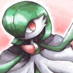  bright_pupils english_commentary gardevoir gradient gradient_background hand_up looking_to_the_side no_humans pokemon pokemon_(creature) red_eyes sailorclef simple_background solo white_background white_pupils 