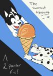  anthro beargarbage border_collie canid canine canis chloe_(bluey) collie dalmatian dessert domestic_dog duo fanfic_art female food herding_dog ice_cream mackenzie_(bluey) male mammal markings pastoral_dog pattern_background sheepdog simple_background smile spots spotted_markings young 