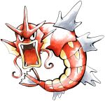  alternate_color black_eyes english_commentary fangs fins full_body gyarados no_humans open_mouth pokemon pokemon_(creature) sailorclef shiny_pokemon simple_background solo tail_fin white_background 