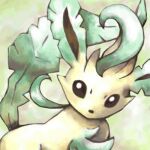  brown_eyes english_commentary green_tail leaf leafeon multicolored_background no_humans pokemon pokemon_(creature) sailorclef solo tail_raised 