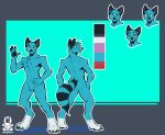  absurd_res anthro blue_body blue_fur bovid bovine canid canine fox fur hi_res leg_markings male mammal markings model_sheet nozomyarts socks_(marking) socksthefox_(character) solo striped_markings striped_tail stripes tail tail_markings 