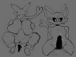  ambiguous_gender anthro big_butt bottomwear bulge butt clothed clothing duo eeveelution erection erection_under_clothing espeon generation_2_pokemon genitals hand_on_butt hi_res lewd_dorky male monochrome nintendo nude on_lap pants penis pokemon pokemon_(species) sitting_on_lap thick_thighs 