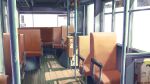  114514 bus bus_interior chair commentary_request day ground_vehicle highres inmu-kun kbs_trio manatsu_no_yo_no_inmu motor_vehicle no_humans poster_(object) scenery traffic_mirror tyb_(inmu) wooden_floor 