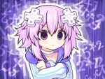  1girl choker crossed_arms d-pad d-pad_hair_ornament empty_eyes english_commentary hair_between_eyes hair_ornament hood hoodie light_blush light_frown looking_at_viewer math neptune_(neptune_series) neptune_(series) novus_rue purple_eyes purple_hair short_hair sidelocks solo upper_body white_hoodie 