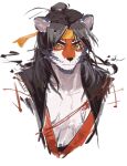  animal_ears arknights furry furry_male headband highres huai_tianpei_(arknights) jyuuzai long_hair looking_at_viewer male_focus solo solo_focus tiger tiger_boy tiger_ears white_background yellow_eyes yellow_headband 