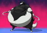  2023 anthro bandage belly big_belly black_clothing bottomwear canid canine canis claws cloak clothed clothing death_(puss_in_boots) fur half-closed_eyes hectorthewolf hi_res holding_object holding_sickle holding_weapon hyper hyper_belly looking_at_viewer male mammal morbidly_obese morbidly_obese_anthro morbidly_obese_male musical_note narrowed_eyes navel obese obese_anthro obese_male overweight overweight_anthro overweight_male pants puss_in_boots_the_last_wish red_eyes shadow sickle smile smiling_at_viewer solo standing weapon whistle wolf 