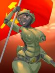  anthro armor big_breasts blackbetty breasts female flag glowing glowing_eyes living_machine living_tank living_vehicle machine nipples not_furry nude ranged_weapon solo tank thick_thighs vehicle weapon 