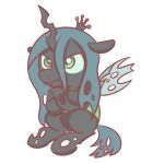  2018 alpha_channel angry arthropod black_body blue_hair changeling chibi crossed_arms crown digital_media_(artwork) fangs female feral friendship_is_magic frown grumpy hair hasbro hi_res my_little_pony outline queen_chrysalis_(mlp) simple_background sitting solo sticker sugar_morning tail teeth transparent_background white_outline wings 