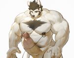  anthro balls barazoku biceps big_balls big_muscles big_penis black_nipples bodily_fluids canid canine canis chest_tuft digital_media_(artwork) domestic_dog doooo2424 erection fur genital_fluids genitals hair hi_res huge_balls huge_muscles huge_penis humanoid_genitalia humanoid_penis hyper hyper_balls hyper_genitalia hyper_penis male mammal muscular muscular_anthro muscular_male nipple_piercing nipples nude one_eye_closed pecs penis piercing precum simple_background solo tuft white_body wolf 