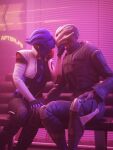  3:4 absurd_res alien alien_humanoid anthro aria_t&#039;loak asari bioware blender_(software) duo electronic_arts female female/female female_anthro female_humanoid hi_res humanoid interspecies kissing mass_effect not_furry nyreen_kandros seurat turian 