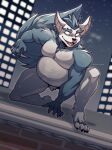  2022 anthro belly big_belly building canid canine chubby_anthro chubby_male claws crotch_tuft ears_up fangs fur gluttony_(jimfoxx) hairy_belly hi_res kneeling male mammal navel night nude on_one_knee open_mouth overweight overweight_anthro overweight_male pose raised_tail rook_kawa signature sky skyscraper slightly_chubby smile solo star starry_sky tail teeth toe_claws tongue tuft were werecanid werecanine werewolf 