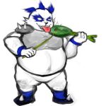  2018 anthro armor bamboo bear bemani blue_body blue_fur boots bottomless bowed_string_instrument cheek_tuft clothed clothing facial_markings facial_tuft footwear fur giant_panda head_markings holding_object konami male mammal markings musical_instrument nareo overweight overweight_male pandeth_(pop&#039;n_music) pauldron pop&#039;n_music sharp_teeth shoes simple_background solo spiked_boots spiked_clothing spiked_footwear spikes standing string_instrument teeth tongue tongue_out tuft violin white_background white_body white_fur 