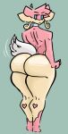  anthro audino big_butt butt female fluffy fluffy_tail generation_5_pokemon glistening glistening_body heart_pattern hi_res huge_butt looking_at_viewer looking_back nintendo petra_(shewiff) pink_body pokemon pokemon_(species) shewiff solo tail tan_body thick_thighs wide_hips 