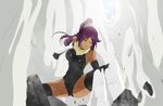  bleach dark_skin highres ponytail purple_hair shihouin_yoruichi stiky_finkaz yellow_eyes 