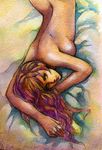 1girl breasts faris_scherwiz female final_fantasy final_fantasy_v koutoubu long_hair lying nude occipital purple_hair solo 