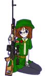  blue_eyes brown_hair dragunov_svd girl_scout glasses gloves gun hat mickey_red_short pantyhose rifle scout sitting sniper sniper_rifle solo weapon 