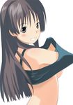  blue_eyes blush breasts brown_hair grin long_hair medium_breasts nipples saten_ruiko sideboob smile solo third-party_edit to_aru_kagaku_no_railgun to_aru_majutsu_no_index undressing yana 