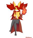  1girl animal_ear_fluff animal_ears artist_name bangs black_sclera breasts closed_mouth creatures_(company) delphox female fire fox_ears full_body furry game_freak gen_6_pokemon hair_over_one_eye hand_up happy highres invisible_chair jpeg_artifacts legs_crossed long_hair looking_at_viewer medium_breasts mezmaroon nintendo no_humans orange_eyes paws pokemon pokemon_(creature) red_hair shiny shiny_hair simple_background sitting smile solo twitter_username white_background 