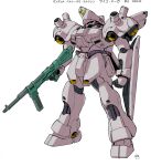  absurdres arm_shield char&#039;s_counterattack char&#039;s_counterattack_-_beltorchika&#039;s_children character_name clenched_hand full_body gun gundam highres holding holding_gun holding_weapon mecha mobile_suit no_humans official_art one-eyed pink_eyes production_art psycho_doga robot solo standing weapon white_background yanase_takayuki 