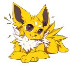  alpha_channel ambiguous_gender back_tuft bloominglynx brown_eyes brown_pupils cheek_tuft chest_tuft eeveelution electricity eyelashes facial_tuft fangs feral full-length_portrait fur generation_1_pokemon glistening glistening_eyes grin head_tuft hi_res jolteon leg_tuft looking_at_viewer lying nintendo on_front pokemon pokemon_(species) portrait pupils signature simple_background smile solo teeth transparent_background tuft white_body white_fur yellow_body yellow_fur 