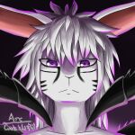  4_eyes anthro arachnid arc_rose arthropod bust_portrait digital_media_(artwork) eyes_closed hair icon lagomorph leporid looking_at_viewer male mammal multi_eye portrait purple_eyes rabbit simple_background spider white_body white_hair 