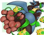  butt feet generation_3_pokemon generation_4_pokemon hi_res lucario nintendo pawpads paws plant pokemon pokemon_(species) sebafox shroomish soles tickle_torture tickling tickling_feet toes vines 