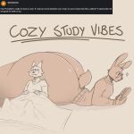  absurd_res anthro bedding big_butt blanket book butt canid canine canis curious_cat duo eyewear glasses hi_res huge_butt hyper hyper_butt lagomorph leporid male male/male mammal pumpkin_(talidrawing) rabbit talidrawing wolf 