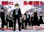  5girls 6+boys artist_name asta_(black_clover) belt black_belt black_bull_(emblem) black_bulls black_clover black_dress black_hair black_headband black_necktie black_pants black_ribbon black_suit blonde_hair blue_eyes blue_hair breasts brown_hair business_suit charmy_pappitson cleavage closed_mouth collared_shirt copyright_name dress everyone facing_back finral_roulacase formal gauche_adlai gordon_agrippa green_eyes grey_(black_clover) grey_eyes grey_hair hair_ribbon hand_in_own_hair hand_in_pocket hand_on_own_face headband henry_legolant highres holding holding_sword holding_weapon liebe_(black_clover) looking_at_viewer luck_voltia magna_swing multicolored_hair multiple_boys multiple_girls nacht_faust necktie noelle_silva official_art pants pink_eyes pink_hair red_eyes red_hair ribbon secre_swallowtail see-through see-through_sleeves shirt sky smile standing suit sword tabata_yuuki vanessa_enoteca weapon white_shirt yami_sukehiro zora_ideale 