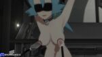  1girl 3d ass bdsm blindfold blue_eyes blue_hair bondage bound breasts chain clair_(pokemon) completely_nude cuffs handcuffs highres lactation large_breasts long_hair milking_machine nipples non-web_source nude pokemon pokemon_(game) pussy self_upload suction_cups uncensored 