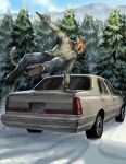  absurd_res action_pose athletic car cougar felid feline green_eyes gun handgun hi_res jackson_hinds jumping male mammal pose ranged_weapon snow solo the_devil_and_the_tiger tndillustration vaulting vehicle weapon 
