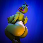 3d_(artwork) absurd_res anthro avian big_breasts big_butt bird bludergat99 breasts butt chicken crouching digital_media_(artwork) female five_nights_at_freddy&#039;s five_nights_at_freddy&#039;s_2 galliform gallus_(genus) hi_res holding_breast looking_at_viewer nipple_piercing nipples phasianid piercing presenting presenting_hindquarters runaboo_chica scottgames solo source_filmmaker toy_chica_(fnaf) yellow_body 