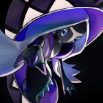  black_background black_skin blue_eyes claws colored_skin commentary elizabeth_(tomas21) from_side highres looking_at_viewer no_humans outstretched_hand pokemon pokemon_(creature) simple_background solo symbol-only_commentary tapu_fini 