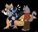  ambiguous_gender anthro bodily_fluids canid canine citrine_(hypnocatto) clothing felid feline foot_wraps fox generation_4_pokemon group hi_res locke_(hypnocatto) luxio maid_uniform mammal nintendo outletdraws pokemon pokemon_(species) sweat sweatdrop trio uniform wraps 